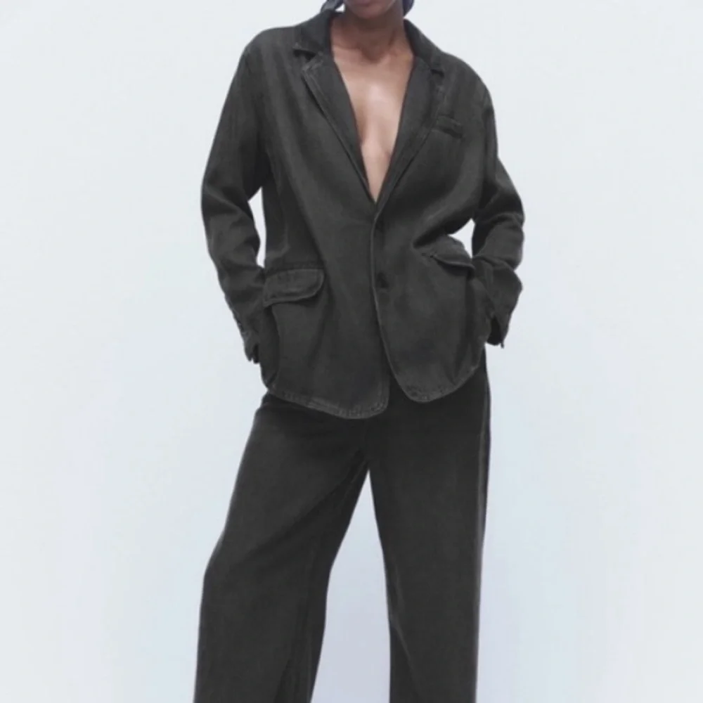 Zara Alexa Charcoal Denim Blazer